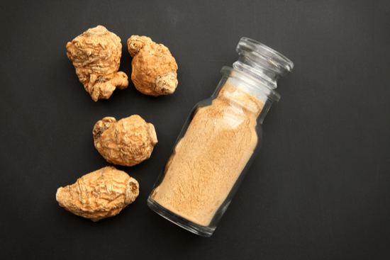 healing superfoods maca root and grain powder