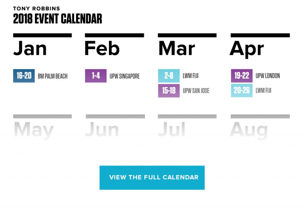 Tony Robbins' 2018 Event Calendar