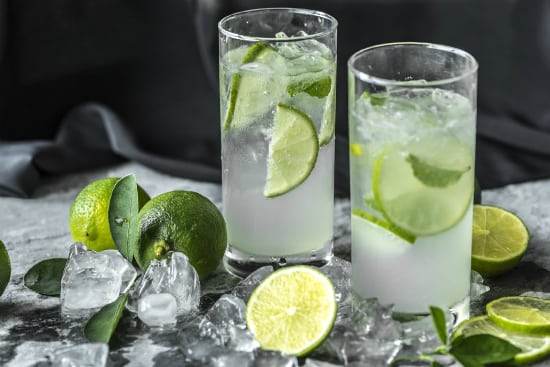 glasses of water and lime